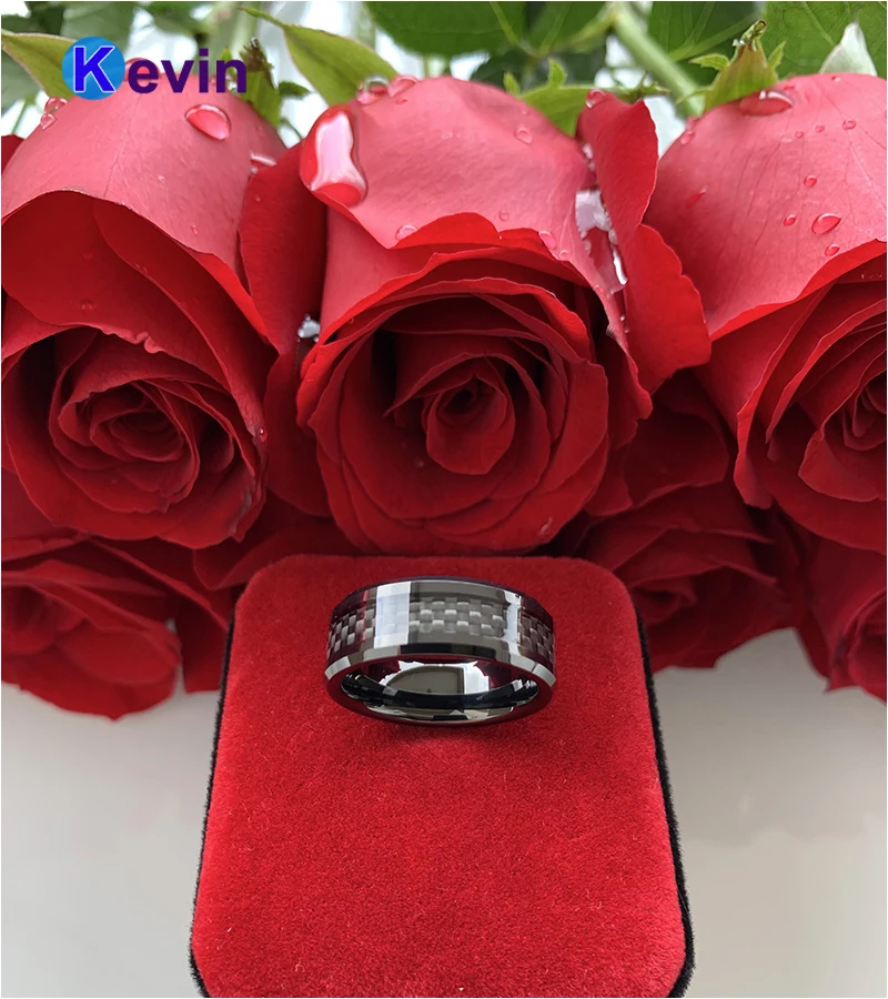 Мужское женское черное вольфрамовое кольцо обручальное с черной вставкой из