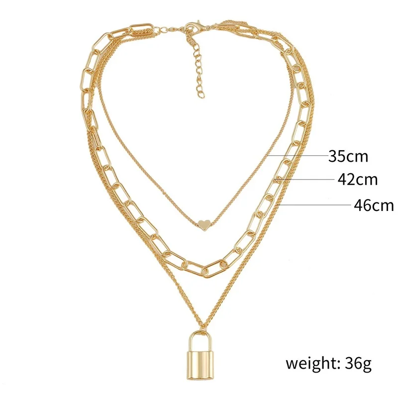 

Punk Vintage Layered Shell Lock Moon Coin Pendant Necklace Chunky Thick Cuban Link Chains Choker Necklaces for Women Jewlery