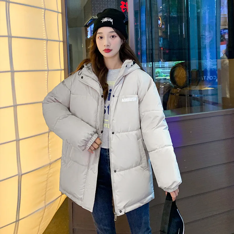 

Winter New Fashion Couple Clothing Ladies Loose Casual Korean Down Jacket Women's Solid Color Plus Size Warm Thick Hooded Coat