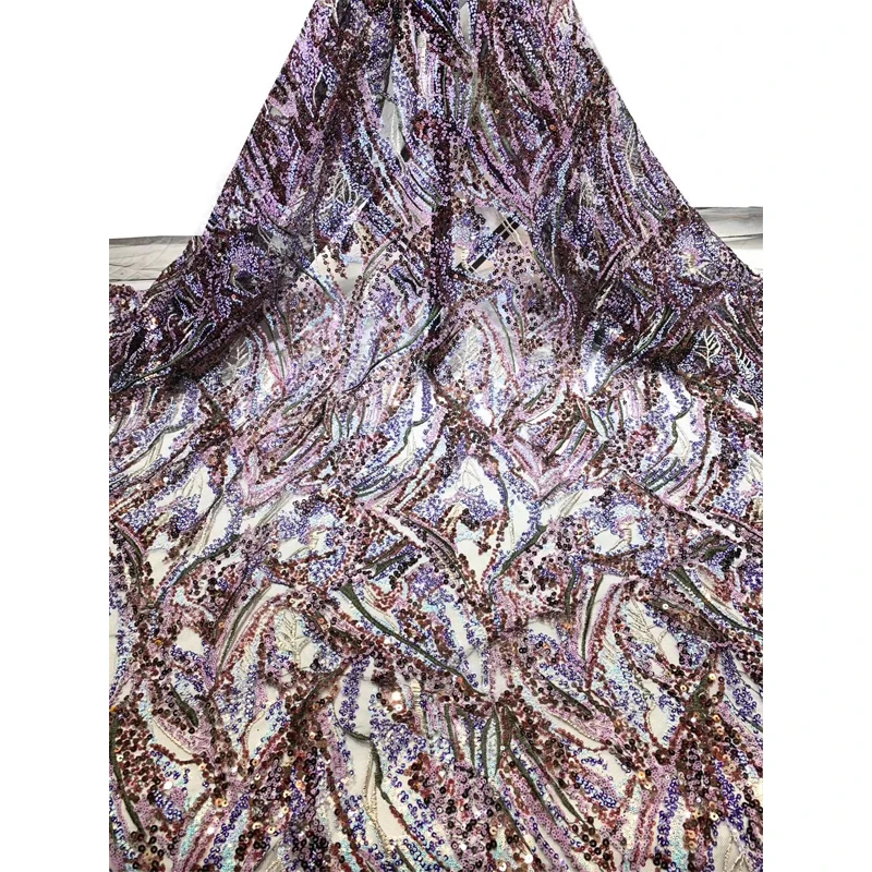 

Best Selling Lace Fabric 2020 High Quality Net Lace French Embroidery With Colorful Sequins For Party Dress Elegant 5 Yards