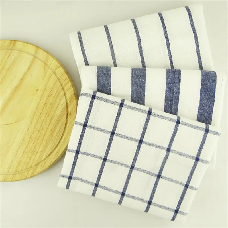 

High-quality Brief Pastroal Table Napkins Tea Towels Blue Striped Cotton Plaid Mats Placemats Kitchen Decoration Table Napkin