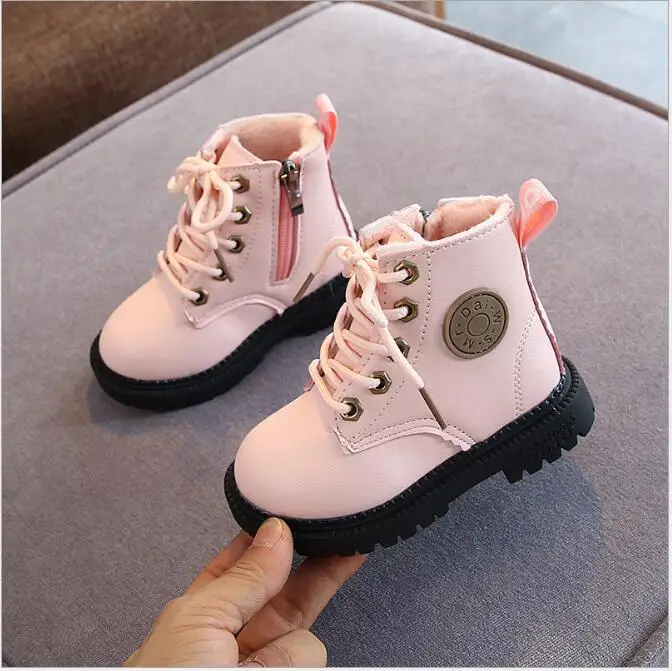 TYY 2022 Autumn/Winter Children Boots Boys Girls Leather Boots Plush Fashion Waterproof Non-slip Warm Kids Boots Shoes 21-30