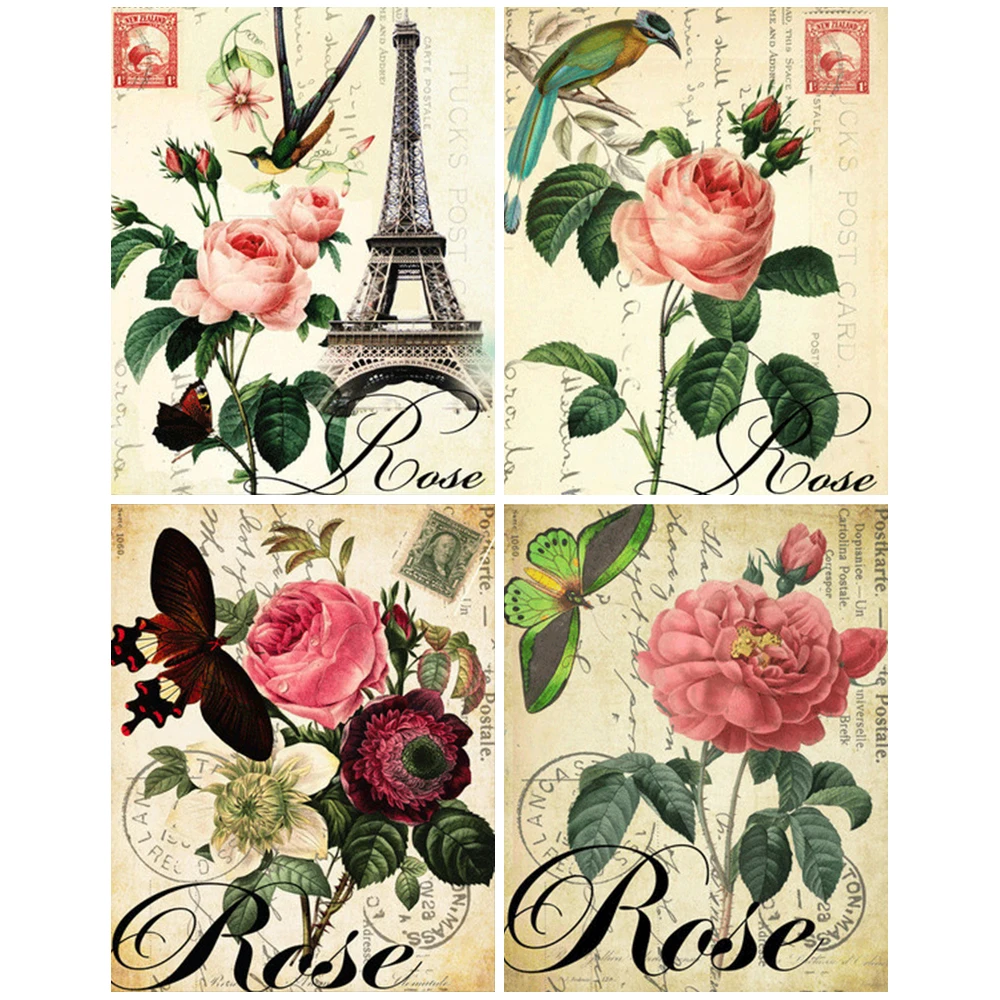 

Butterfly Rose Flower Bird Retro DIY Diamond Painting Mosaic Art Kit Home Decoration
