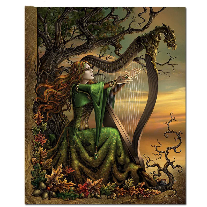 

Алмазная живопись «сделай сам», картина с изображением девушки с арфом, пейзаж, вышивка крестиком, квадратная/круглая Алмазная вышивка, стр...