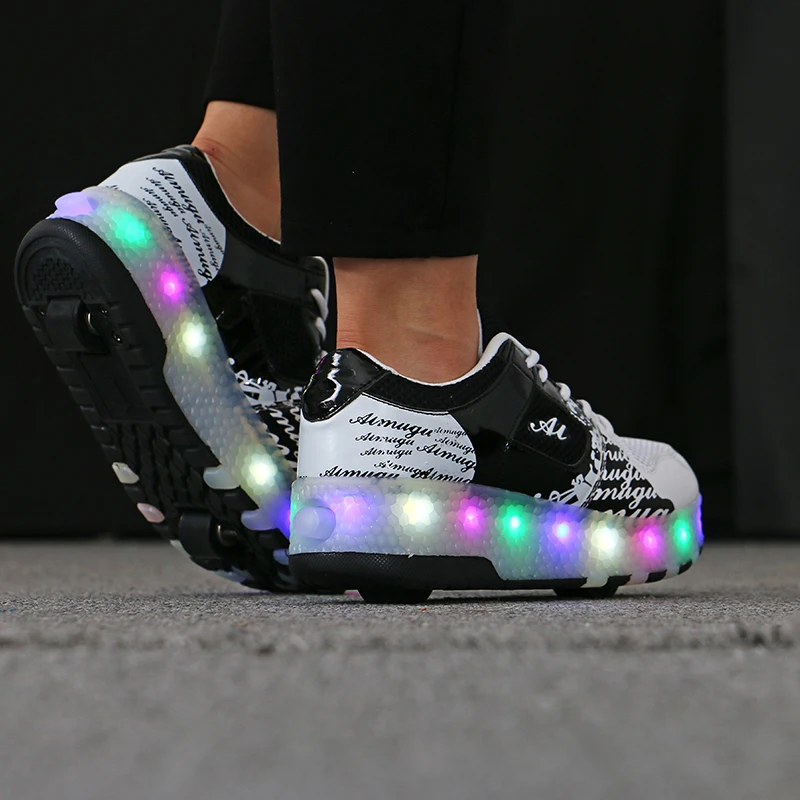 Two Wheels Luminous Sneakers on Wheels Led Light Roller Skate Shoes for Children Kids Led Shoes Boys Girls Shoes Light Up Unisex