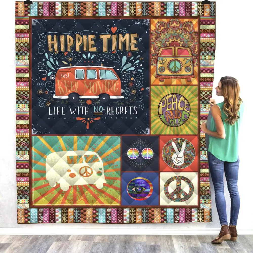 

Retro Hippie Bus Hippie 3D Quilt Blanket For Kids Adults Bedding Throw Soft Warm Thin Office Blanket With Cotton Quilt style-2