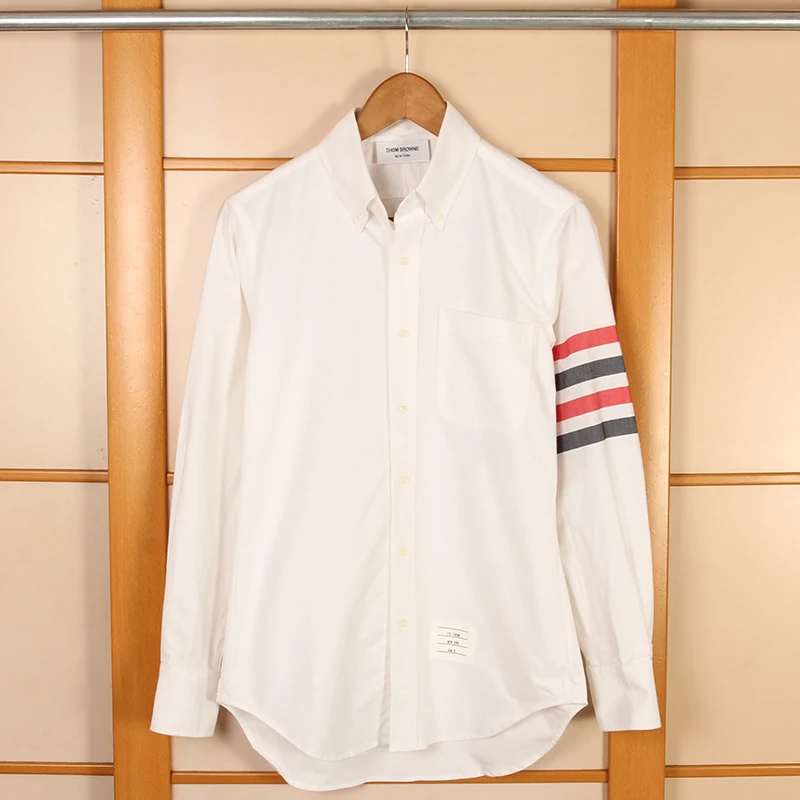 

2021 1:1 Quality Long Sleeve Men Slim Fit Striped Fashion White Male Men's Oxford Dress Shirts Turn Down Collar Designer Luxury