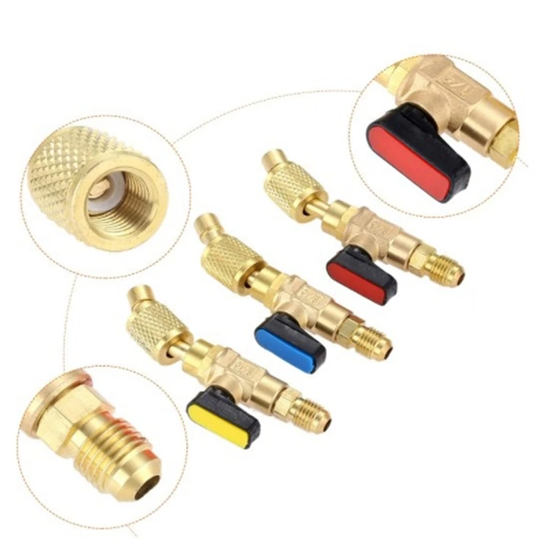 

7Pcs Air Conditioning Refrigerant Angled Compact Ball Valve 1/4'Inch,Fits for HVAC Charging Hoses AC Refrigerant Tools