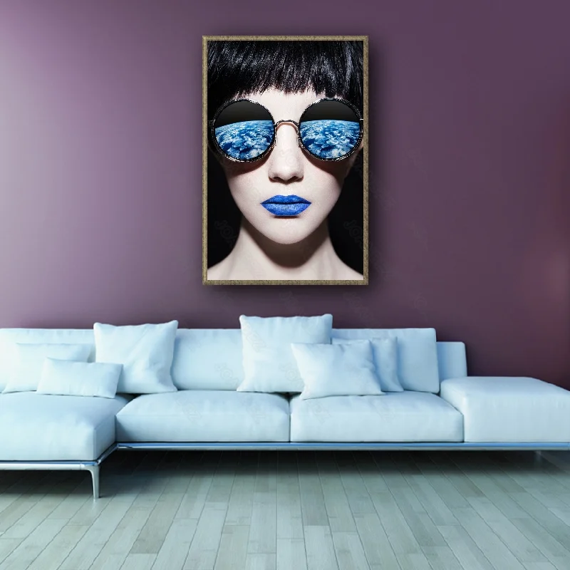 

European Style Canvas Material Temperament Model Wearing Sunglasses Heavy Makeup Beauty Art Photo Background Poster 1 Pc