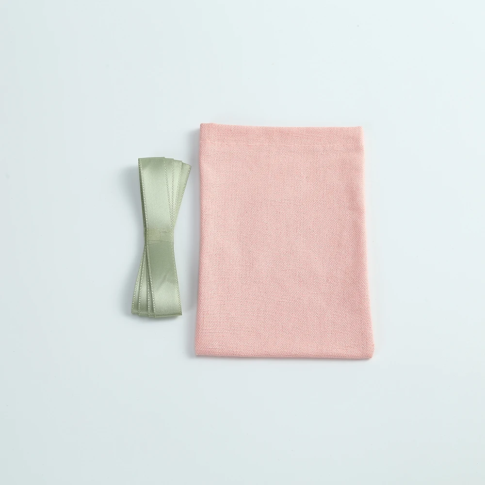 50pcs Pink Cotton Burlap Jewelry Bag Packing with Ribbon Organizer Wedding Christmas Party Candy Gift Bag Custom Logo Display