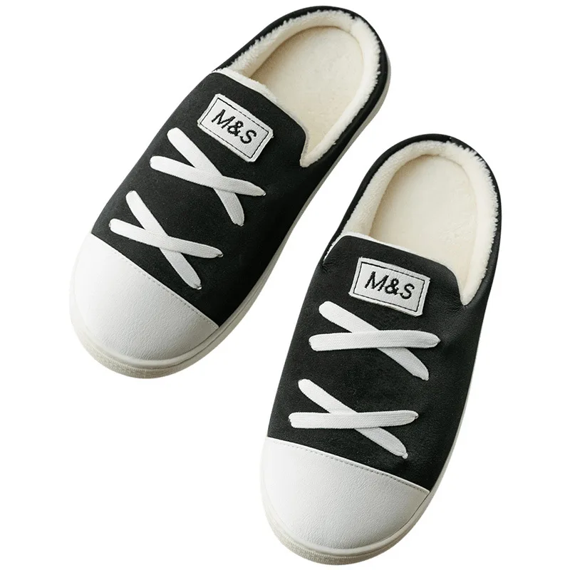 

Outer Wear Plus Velvet Cotton Slippers Cute Home Indoor Autumn and Winter Female Male Couple Set of Toe Slippers Sewing Shoes