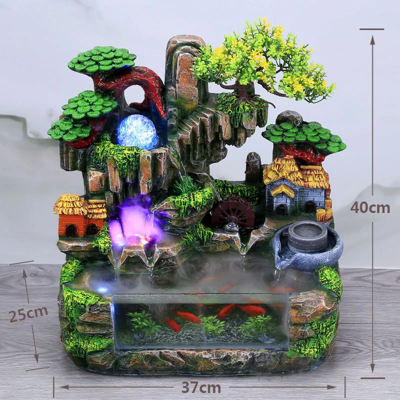 

Creative Indoor Simulation Resin Rockery Waterscape Feng Shui Water Fountain Home Office Desktop Spray Humid Decoration Crafts