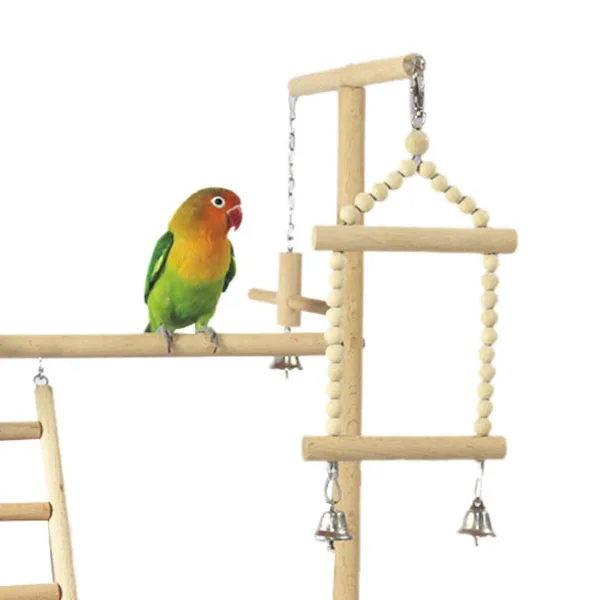 

Parrot Playstands with Cup Toys Tray Bird Swing Climbing Hanging Ladder Bridge Wood Cockatiel Playground Bird Perches 53x23x36Cm