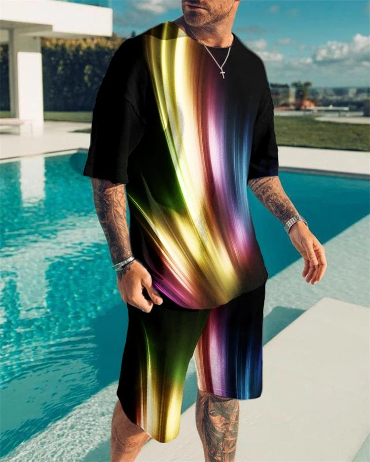 

2021 Summer Men's Short-sleeved 3D Color Printing Trend Exquisite Pattern Clothes Men's Outdoor Casual Short-sleeved Shorts