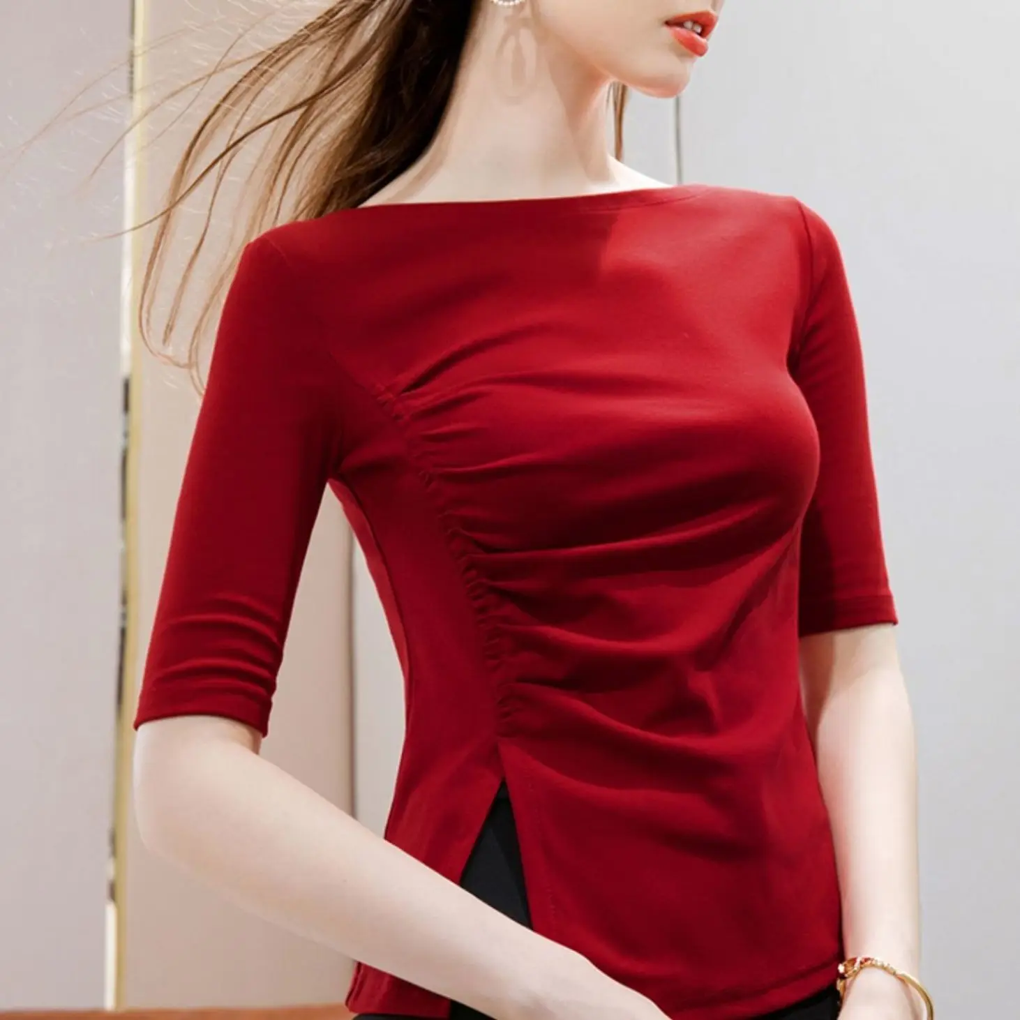 

Fashion Cotton T Shirt Women Summer 2021 Elastic Short Sleeve Plus Size Casual Slim Fit Ladies Tshirts Streetwear Elegant Tee199