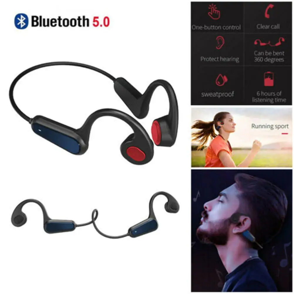 Sweatproof Bone Conduction Headphone Wireless Earphone Sports Running Stereo Headset with Mic Handsfree Calling | Электроника