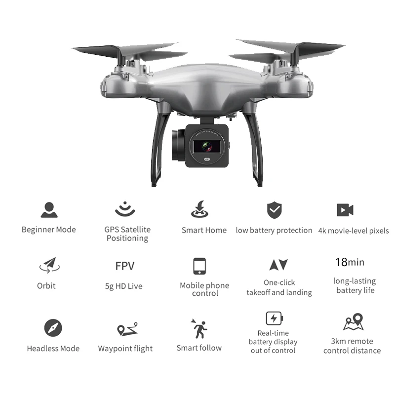 FPV Дрон 4k 5G Wi Fi Радиоуправляемый 18 минут полета потеря контроль Reture селфи