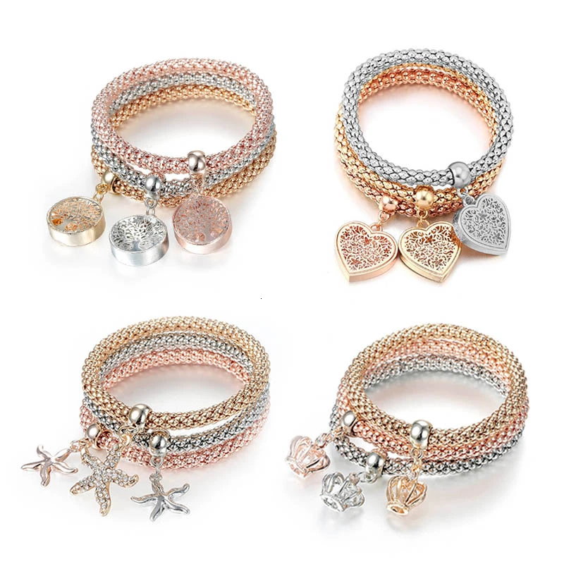 Модные Многослойные браслеты и Обручи из 3 предметов Винтажный Золотой браслет с