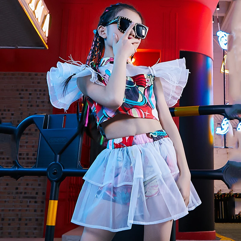 Детский костюм для джазовых представлений и танцев короткий топ газовая юбка