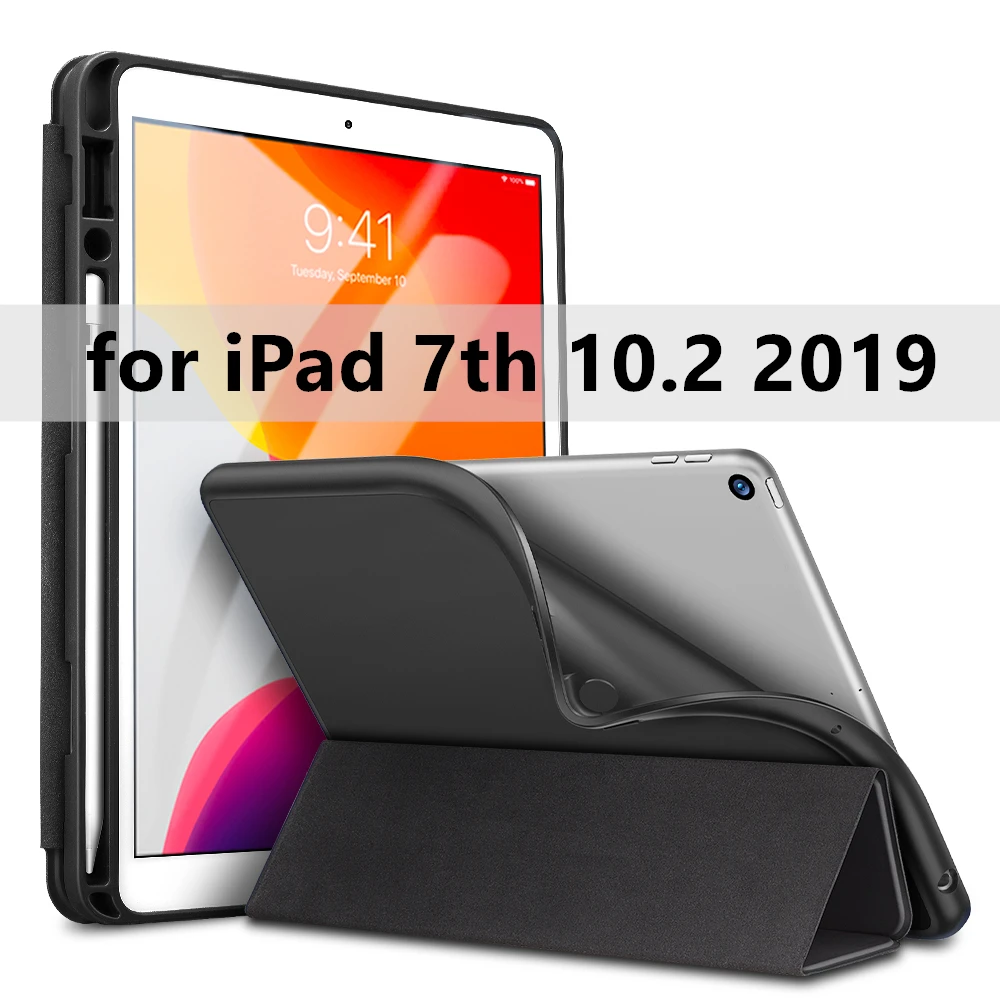 ESR чехол для iPad Air 3 Mini 5 7 Folio крышка отделения для резинового масла ультра тонкий смарт карандаш слот Мягкий ТПУ чехол для iPad 7 7 10,2 - Цвет: Black for ipad7 10.2