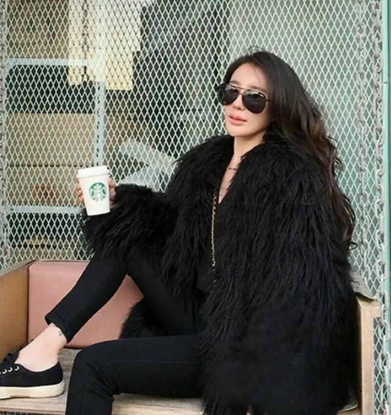 

New Fashion Women Synthetic Cashmere Wool Jacket Outwear WInter Casual Faux Fur Coat Mid Long Jacket Warm Casual Outdoor Coat