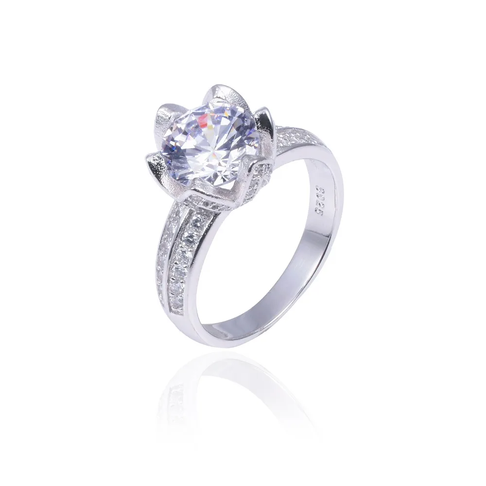 Акция! Женское Обручальное кольцо с цветком лотоса из 100% серебра 925 пробы 2 карата