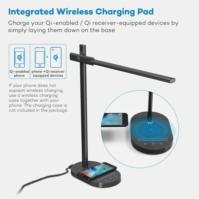 black wireless QI беспроводной зарядный телефон современный светодиодный складной настольный светильник с usb-портом 30 уровней яркости Диммер офисный Настольный светильник для чтения - Цвет корпуса: black wireless