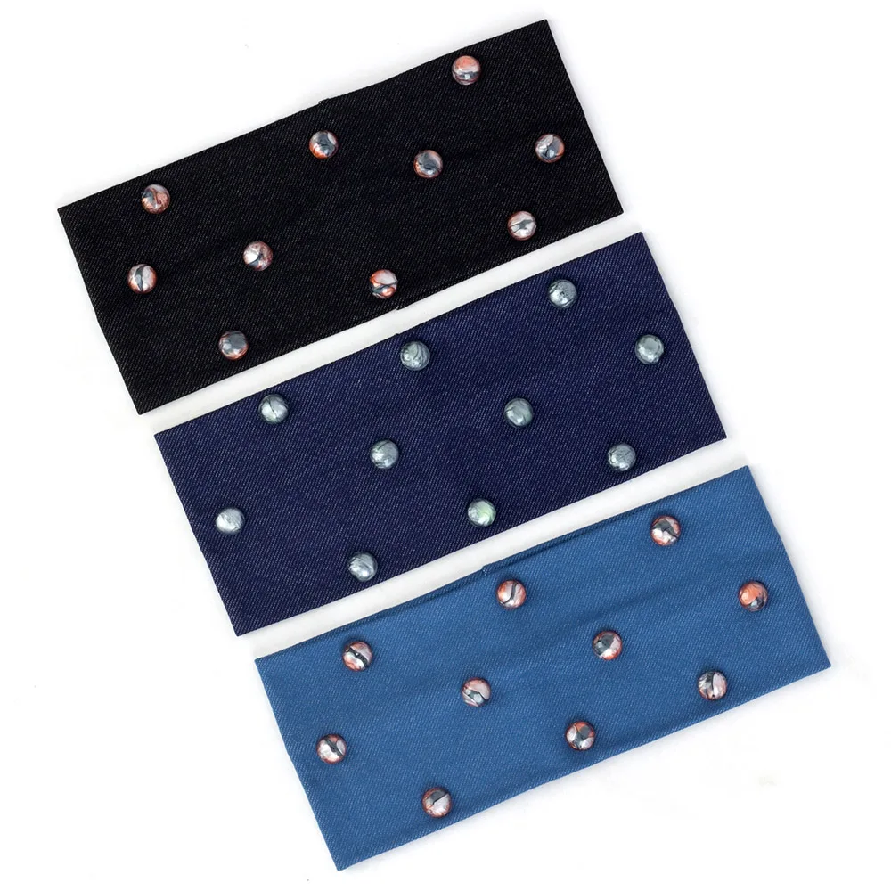 

Women Denim Beads Handmade Headband Casual Female Flat Stretchy Hairband Accessories Lady Turban Wraps Fashion Headwear