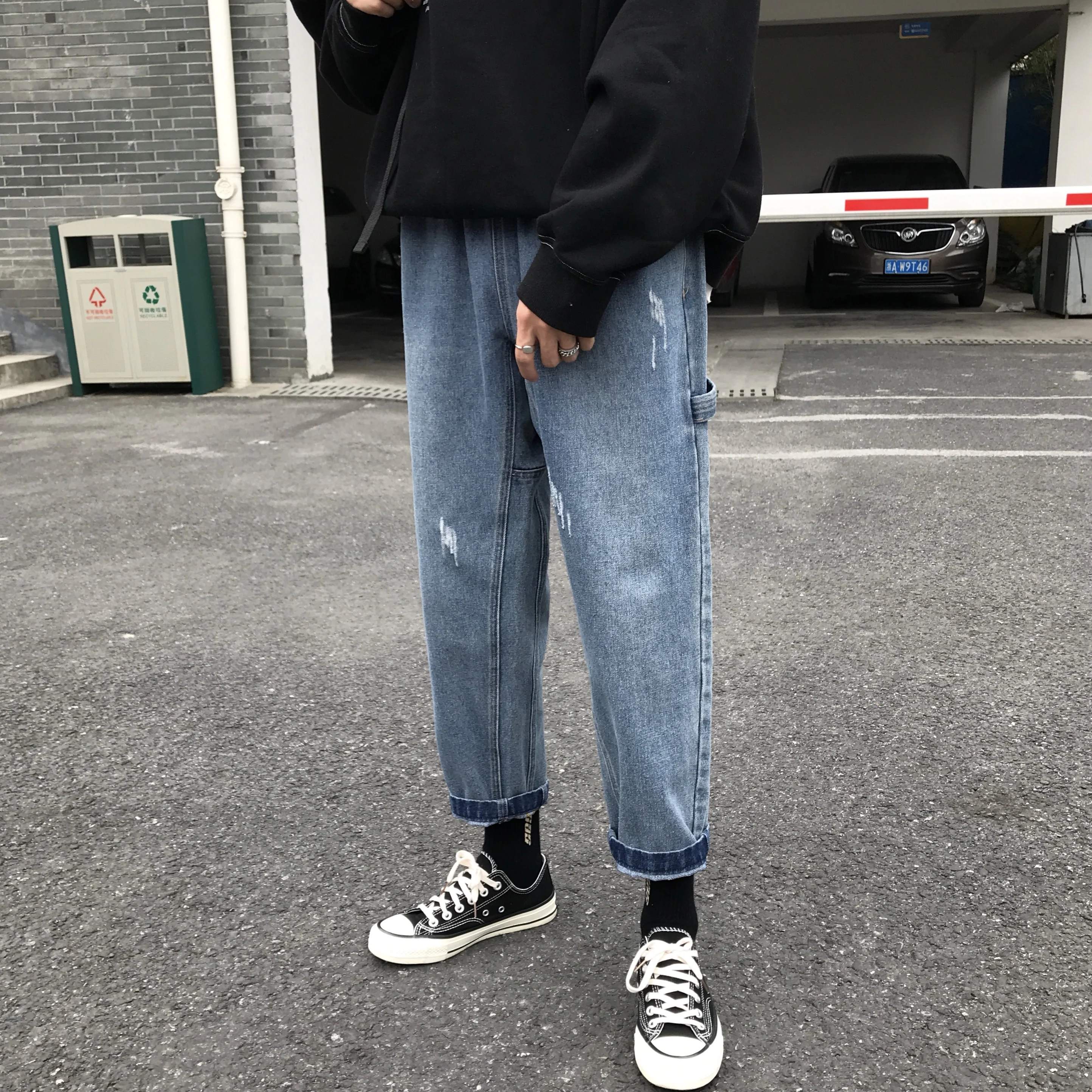 

2020 Spring Men's New Work Haren Casual Cargo Pants Baggy Homme Classic Blue Color Jeans Biker Denim Loose Trousers Size M-2XL