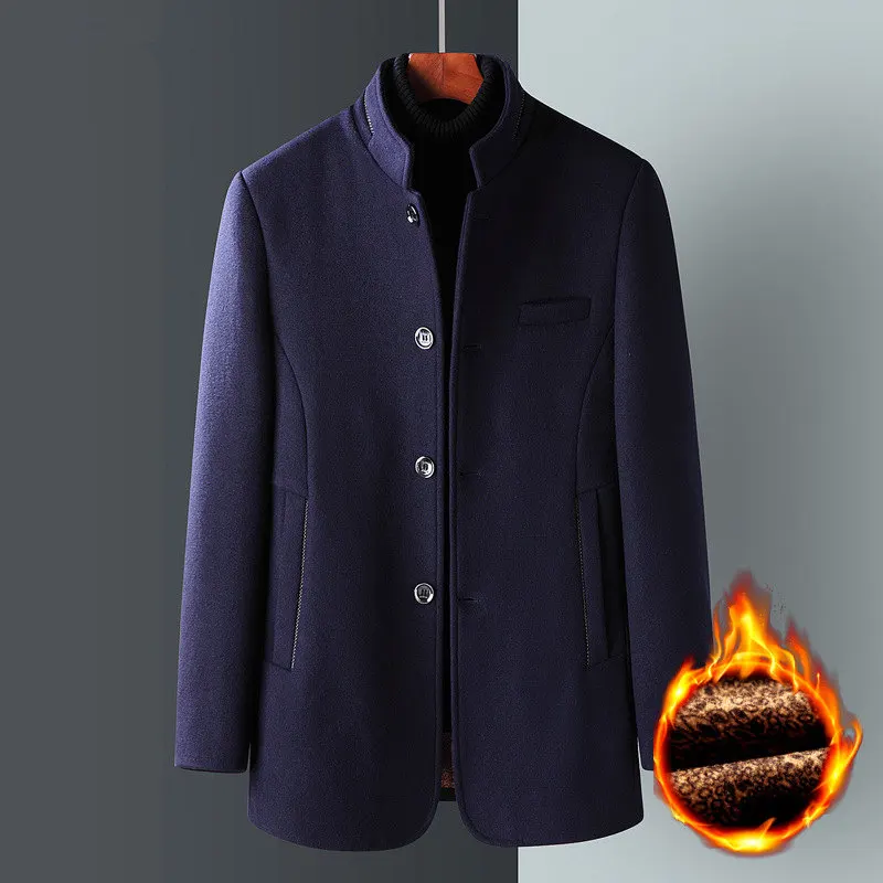 Men's Long Warm Fleece Lined Coat Wool Blends High Quality Single Breasted Trench for Men Autumn Winter Jacket |