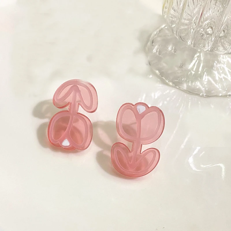 

Pink Tulip Flower Drop Earrings Transparent Romantic Dangler Elegant Party Women Jewelry Acrylic Eardrop Gift Custom Wholesale