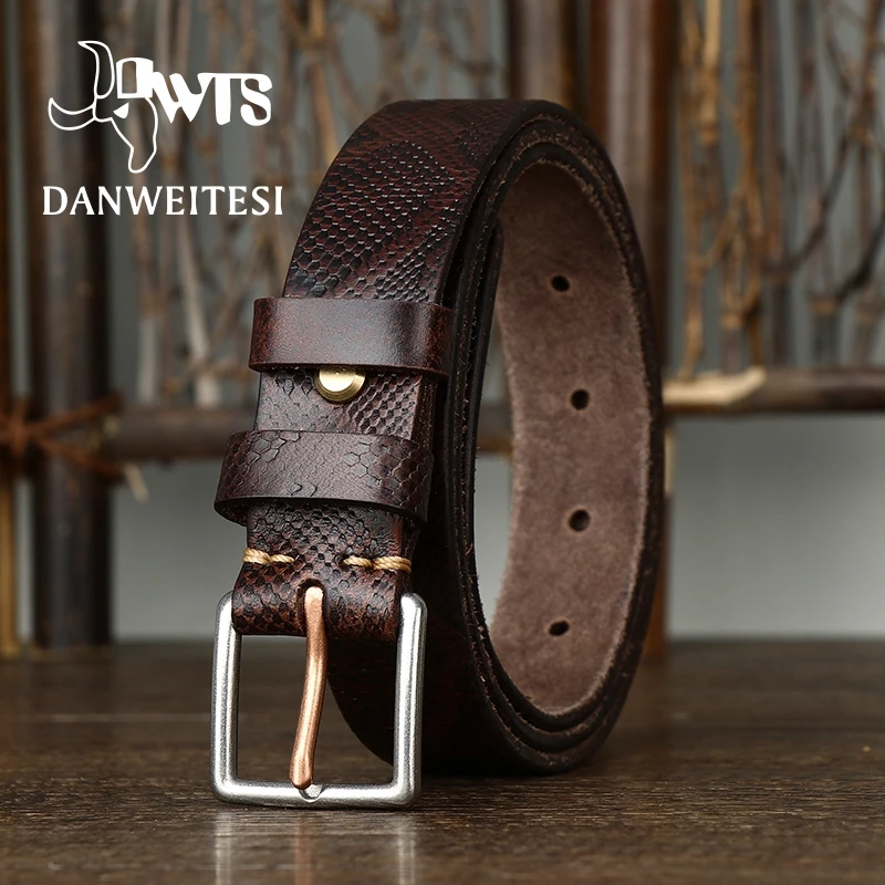 

[DWTS]Genuine Leather Belt Women Serpentine Embossing Luxury Strap Female Belt New Fashion Retro Double pin buckle High Quality