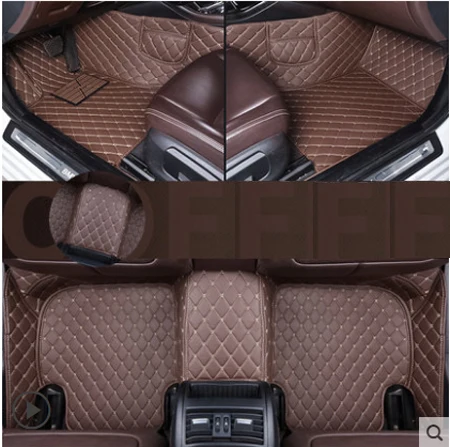 Coffee Кожаные автомобильные коврики для Audi Q7 7 великолепных чехлов для сидений 2006- Пользовательские Авто тормозные колодки автомобильного ковровое покрытие левый привод - Название цвета: Coffee