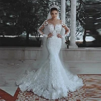 robe de mariee dubai africa luxury appliques lace mermaid wedding dress long sleeves custom made bridal gowns bride women