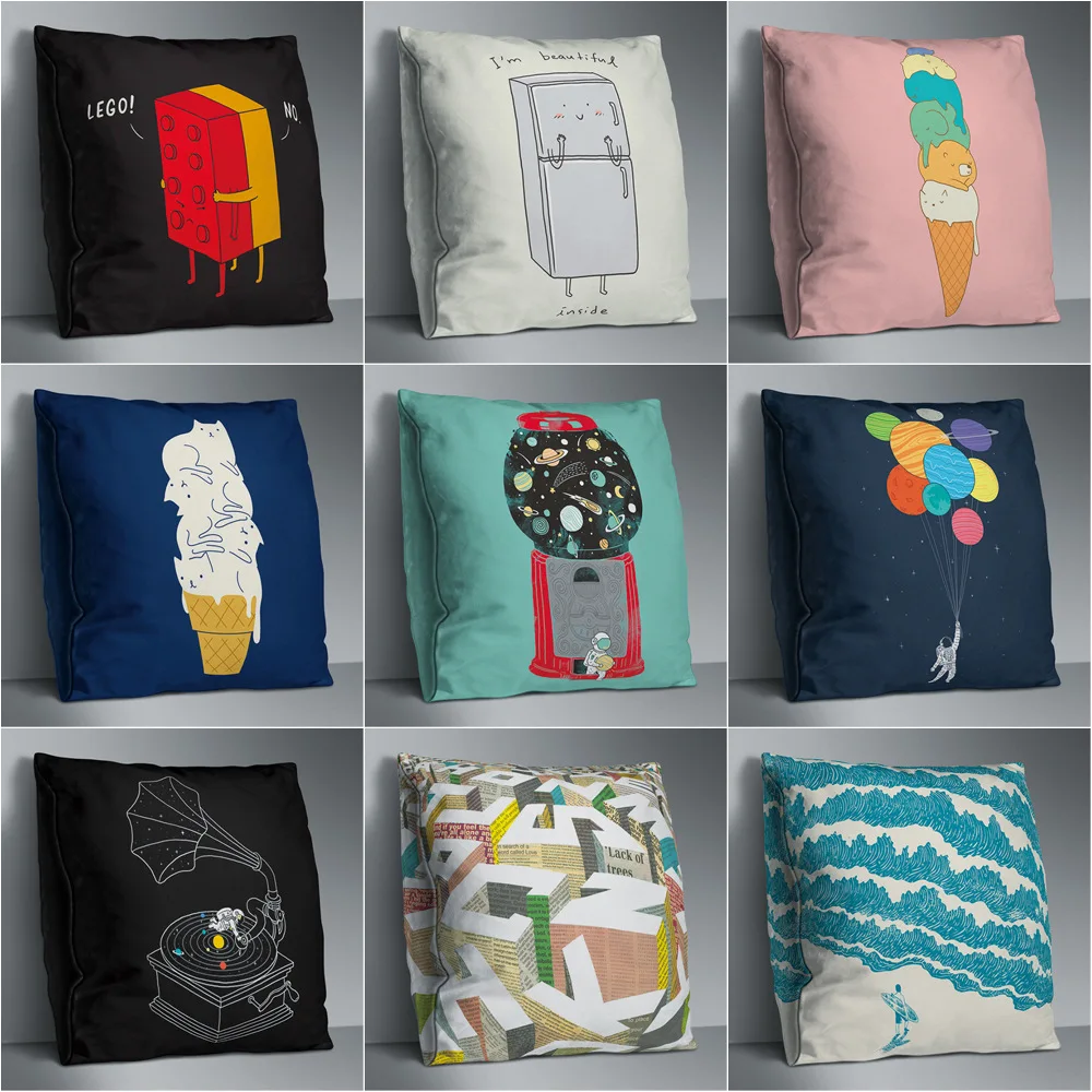 

Cute Double Side Print Cushion Cover Polyester Decorative for Sofa Seat Soft Throw Pillow Case Cover 45x45cm Home Decor