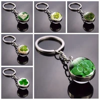 st patrick day jewelry natural four leaf clover glass ball keychain daisy metal keyring lucky fashion accessories for women