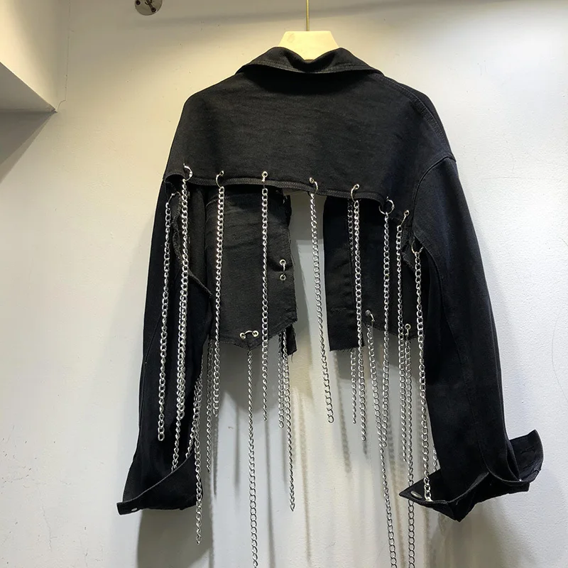 Цепь джинсовые шорты с кисточками куртки Сезон весна осень Хай стрит