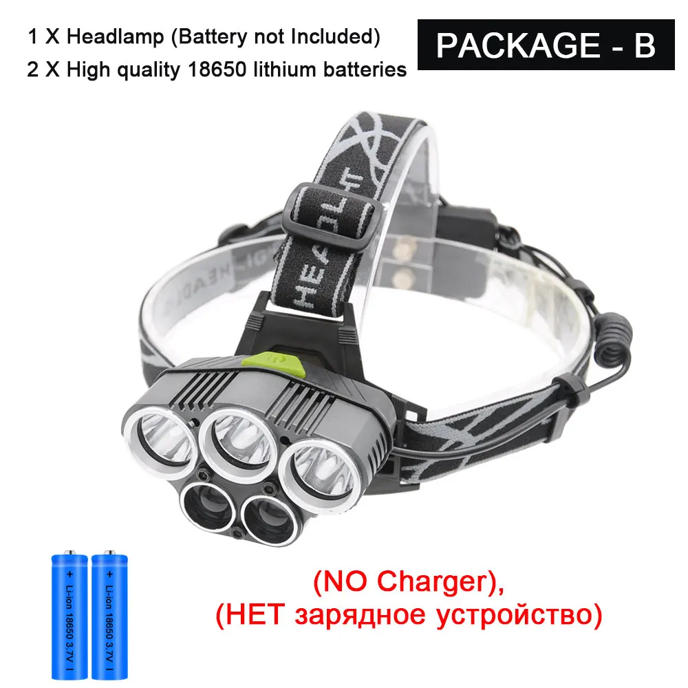 Package B USB Перезаряжаемый светодиодный налобный фонарь 3 белый+ 2 синий светильник водонепроницаемый светодиодный налобный светильник для рыбалки с 18650 батареей - Испускаемый цвет: Package B