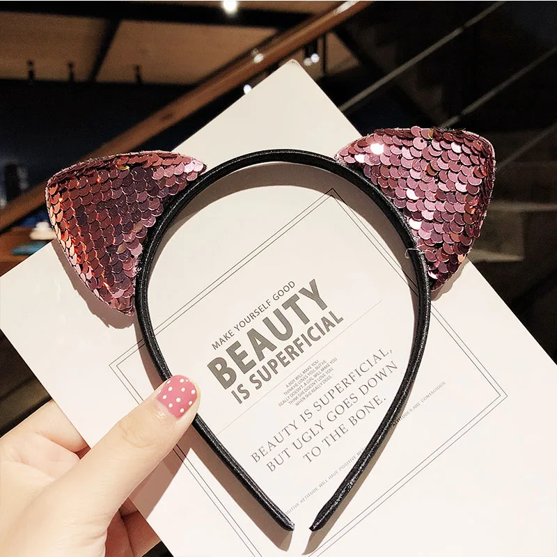 pink cat ears Новые милые разноцветные Блестки для девочек с бантом и кошачьими ушками, ободки для волос, прекрасный орнамент для волос, праздничный обруч, модные детские аксессуары для волос - Цвет: pink cat ears