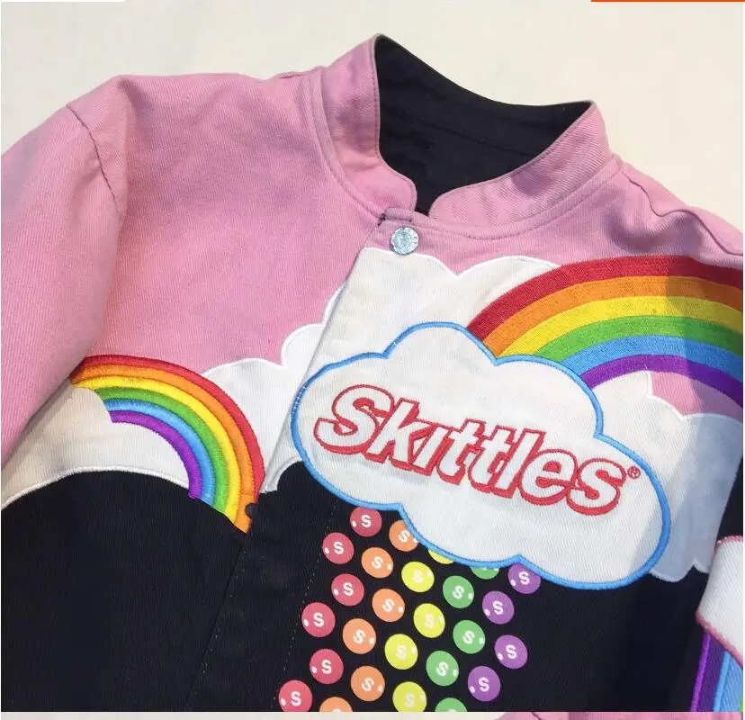 New autumn/winter 2019 fashion trend personality jacket outerwear women's embroidery Hong Kong style co-branded baseball short | Женская