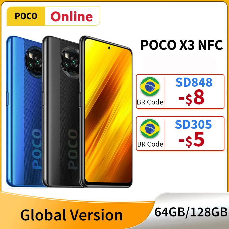 Глобальная версия POCO X3 NFC 6 Гб 64 Гб/128 мобильный телефон Snapdragon 732 Octa Core 64MP Камера 120