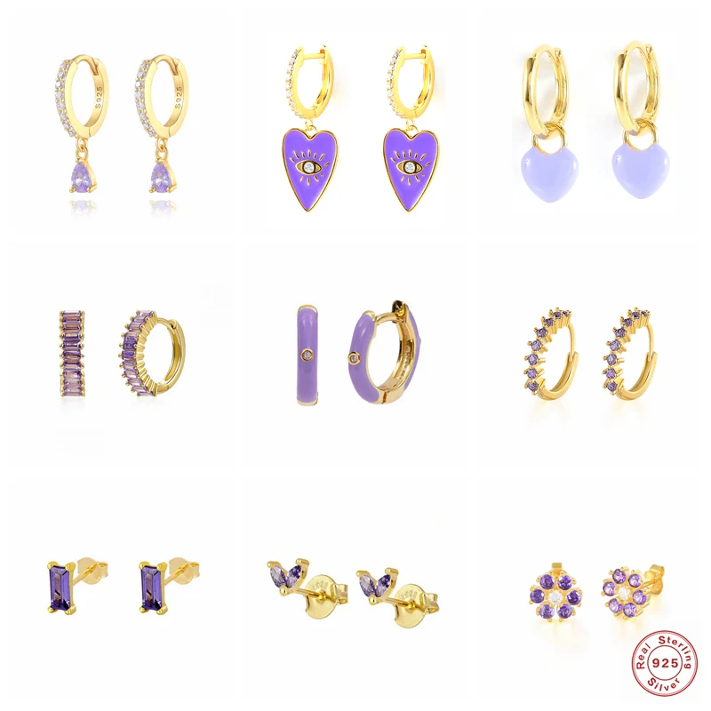 Pendientes плата 925 фиолетовый циркон для женщин не вызывающие аллергию в форме из