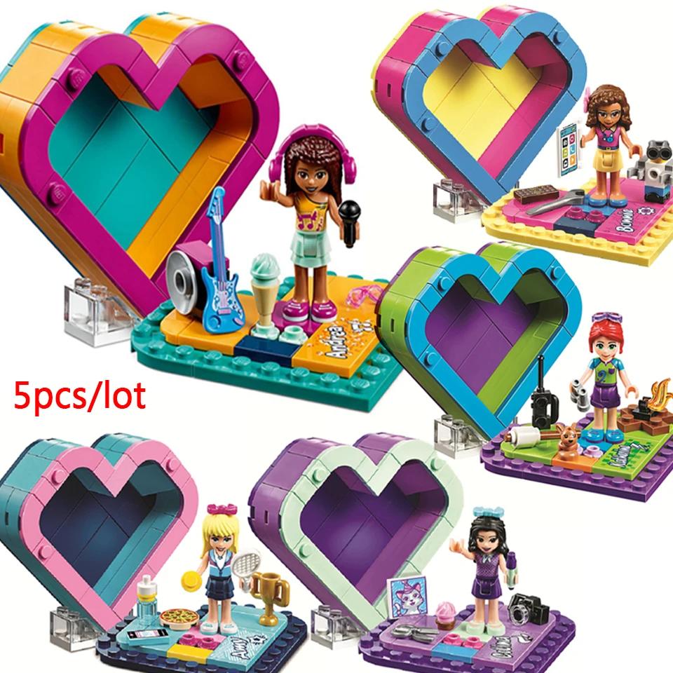 

5pcs/lot Heart Box Compatible ing Friends Girl Building Blocks Kit Bricks Classic Model Kids Toys