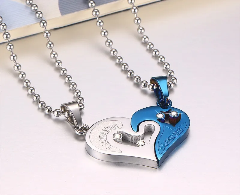 Мужские Нержавеющая сталь цепи черное сердце любовь Ожерелья для мужчин Пары