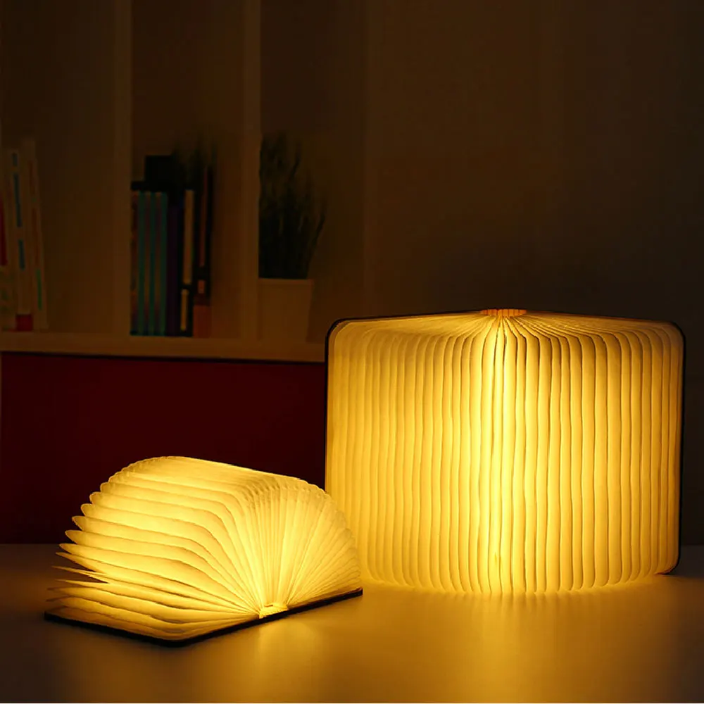 

Wooden Folding LED Book Lamp Magnetic Night Lights Table Desk Decor Light Rechargeable Christmas Xmas Kids Gifts With 3 Colors