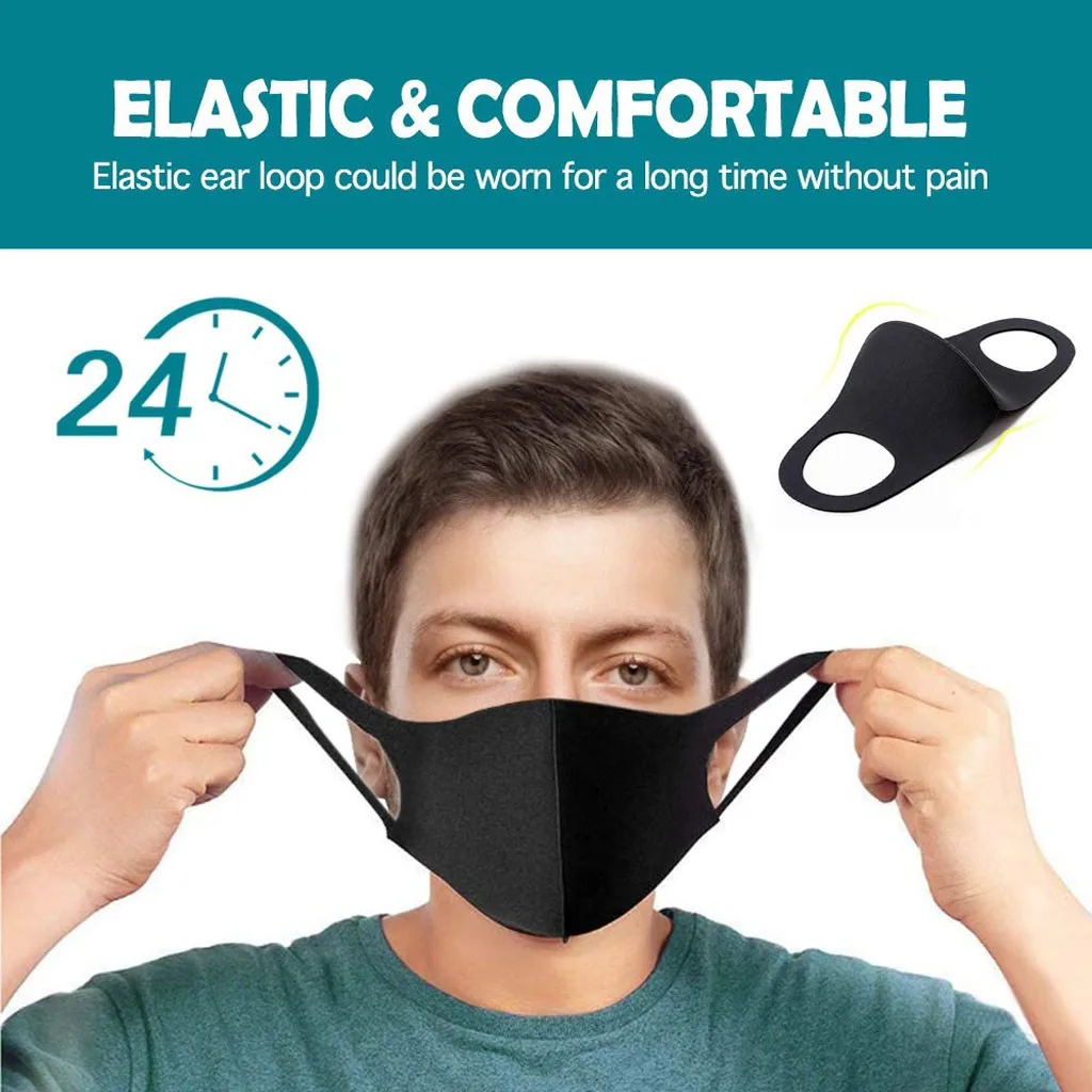 

12pcs Solid Black Reusable Fabric Face Turban Stylish Neutral Washable Mask Mascarillas Face Shield Masque Facial Mask