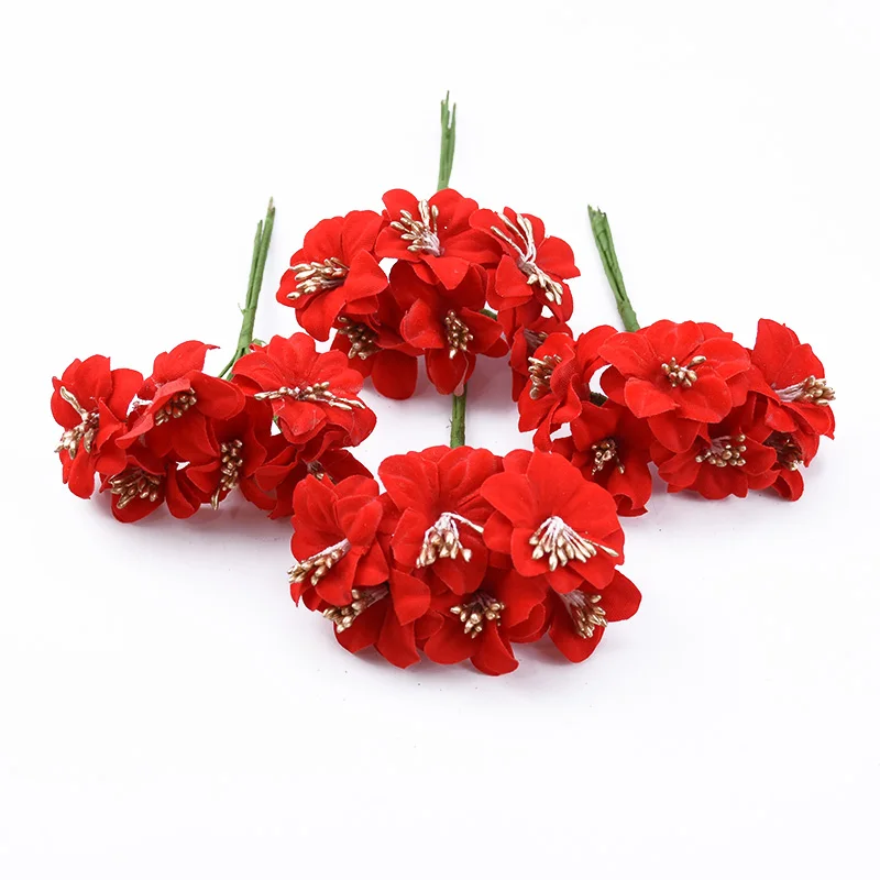 

6pcs floristics red fake flowers wedding decorative flowers christmas wreaths vases for home decor Artificial flowers wholesale