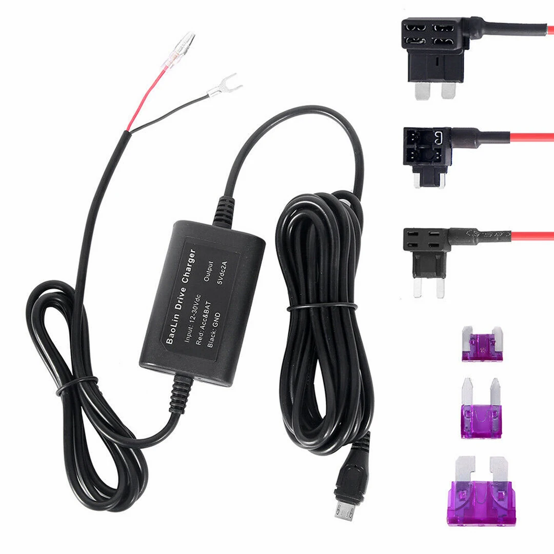 

1set DC 12-30V To 5V 2A Universal Hard Wire Fuse Box ATC/ATS/ATO Car Recorder Dash Cam Hard Wire Kit Micro USB Accessories