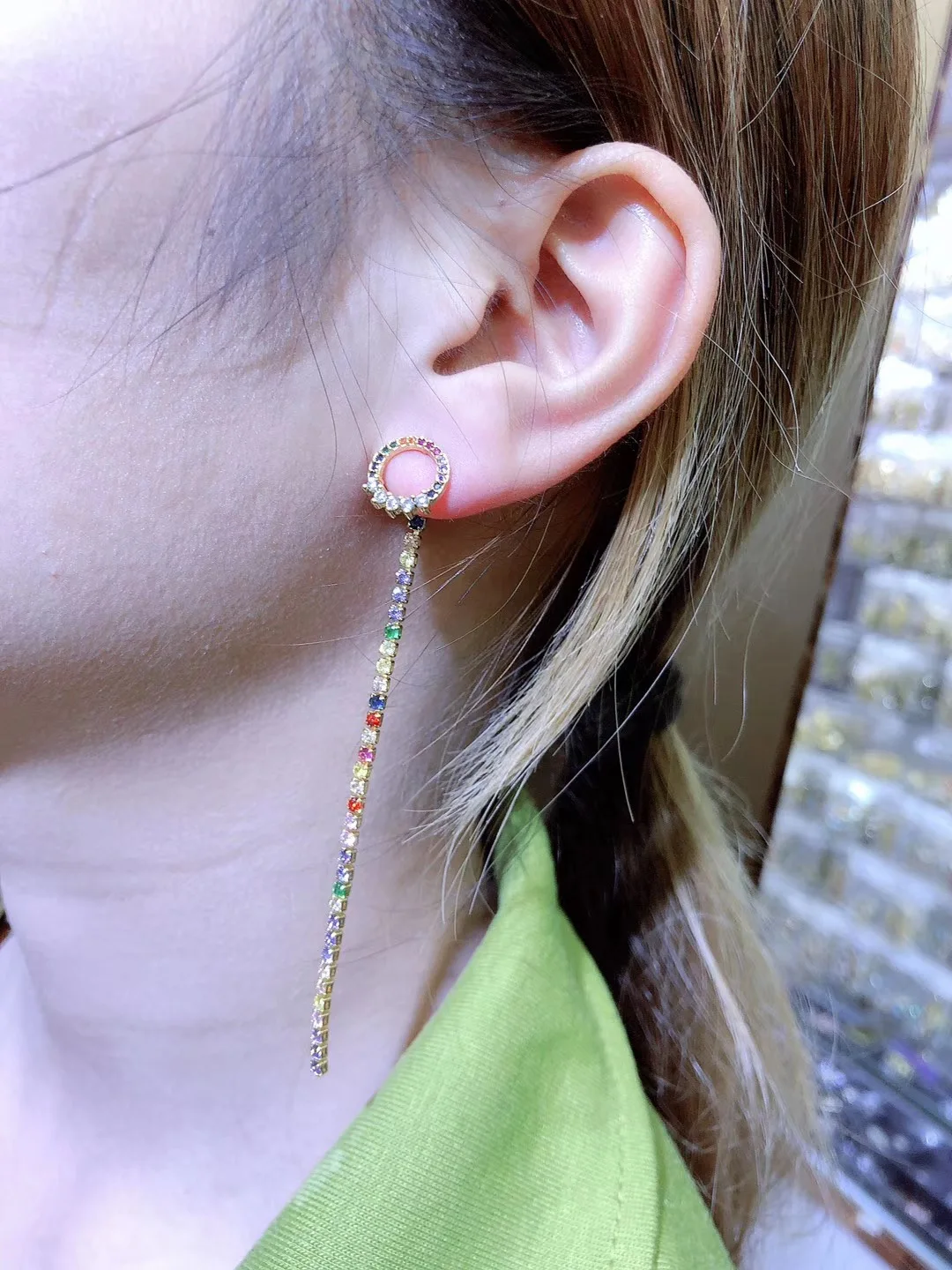 

4Pairs, Fashion Long Dangling CZ Stone Tassel Earring Gorgeous Rainbow Zirconia Earrings Cz Micro Pave Women Girls Party Jewelry