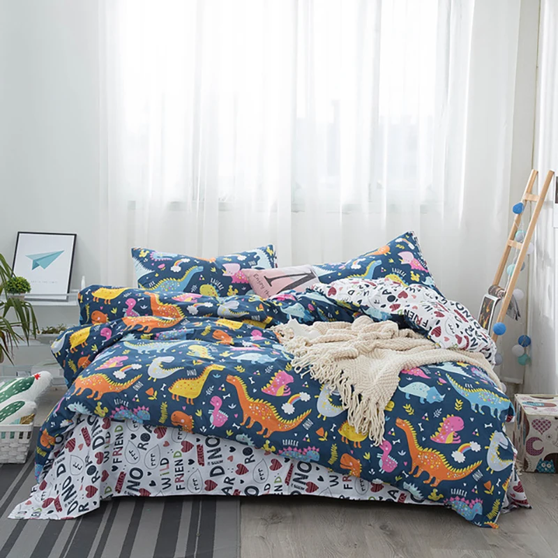 Однотонные комплекты постельного белья с принтом 3/4 шт. детское пододеяльник